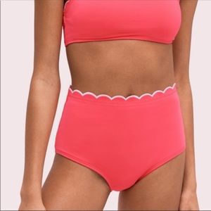 Kate Spade M Bright Peony Scalloped High Waist Pink Bikini Swim Bottom NEW NWT